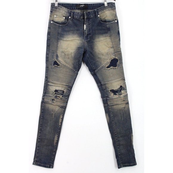 Represent Biker Jeans Mens Blue Casual  Dye Rust Denim Skinny Dissestresed 32" - Picture 1 of 10
